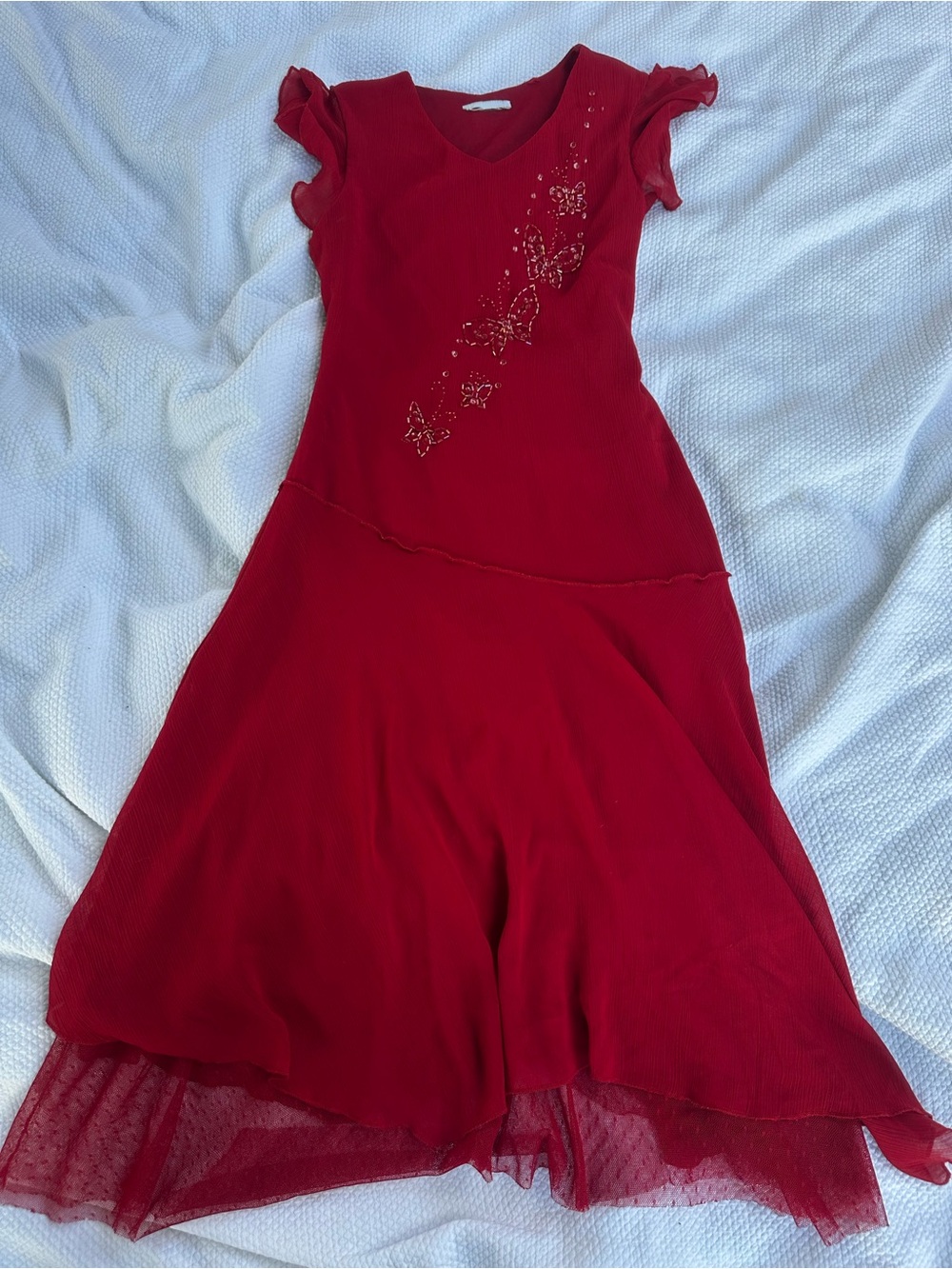 Vintage Red Midi Dress with Butterfly Embellishment